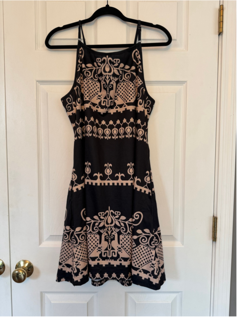 Women's Mini Dress Size L Black Beige Patterned